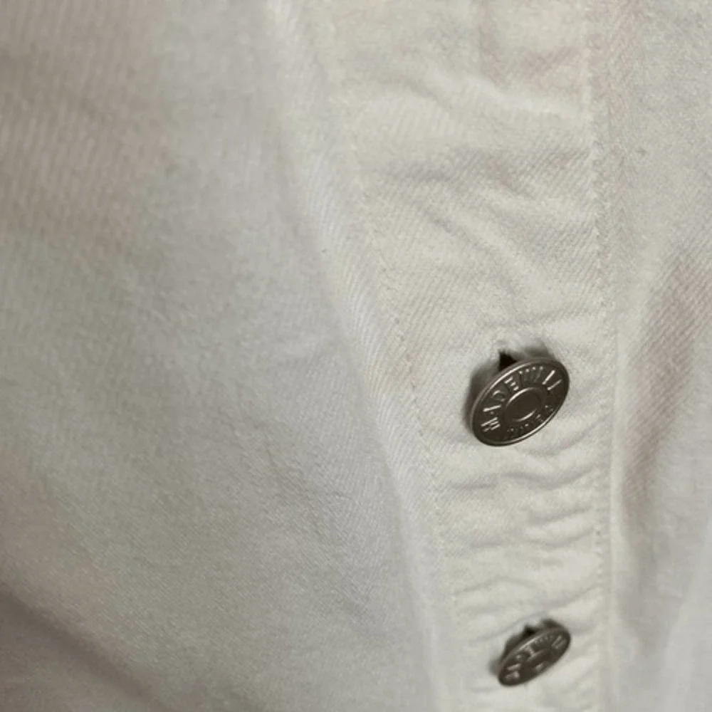 Madewell Square Neck Button-Front Denim Mini‎ Dress 14 White Sleeveless Pockets